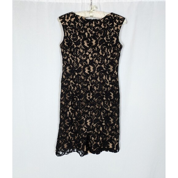 Adrianna Papell Dress 6P Women's Black Embroidered Lace Overlay Sheath Date Chic - Picture 7 of 11